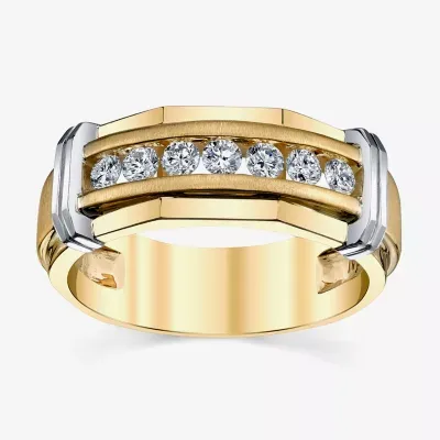 7.5MM 1/4 CT. T.W. Natural White Diamond 10K Two Tone Gold Wedding Band