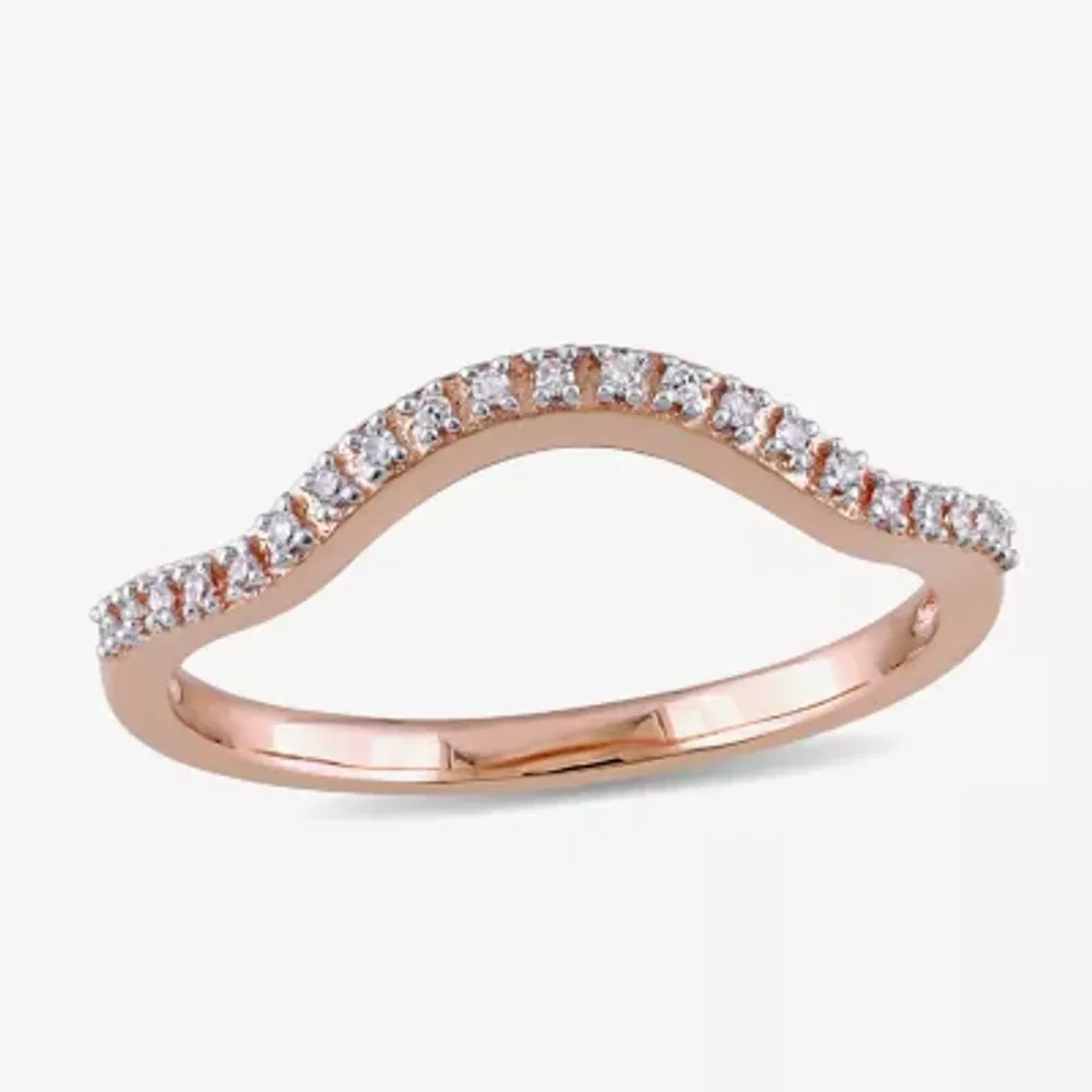 Diamond Accent Natural White 10K Rose Gold Curved Wedding Band