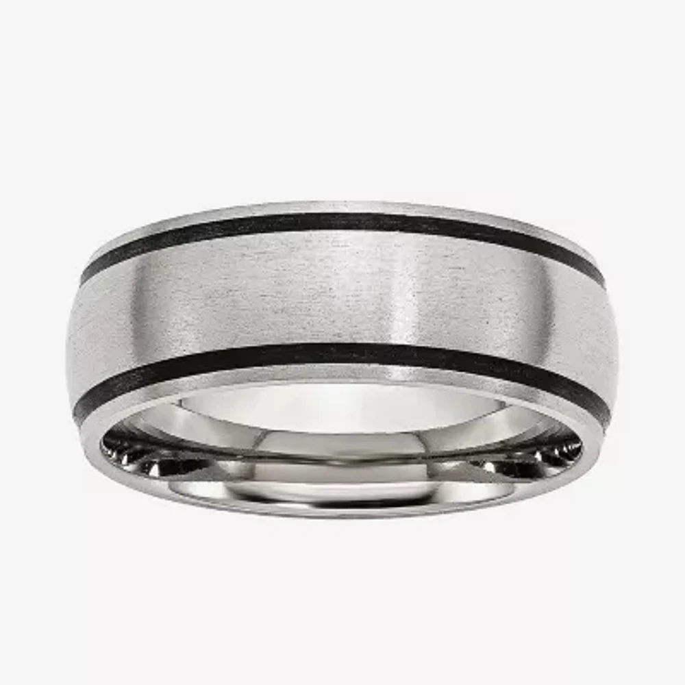 Mens 8mm Stainless Steel & Black Rubber Wedding Band
