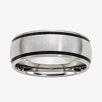 Mens 8mm Stainless Steel & Black Rubber Wedding Band