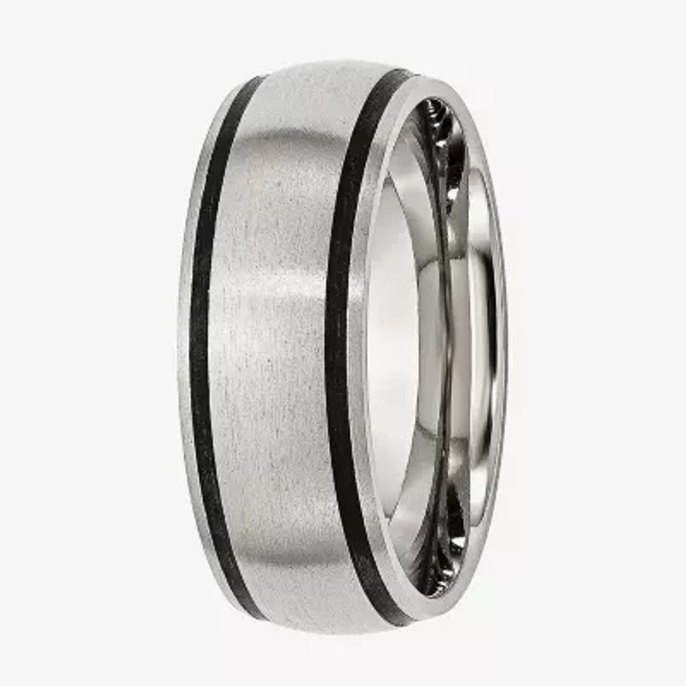 Mens 8mm Stainless Steel & Black Rubber Wedding Band