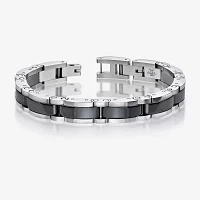 Mens Stainless Steel and Black Ceramic Link Bracelet