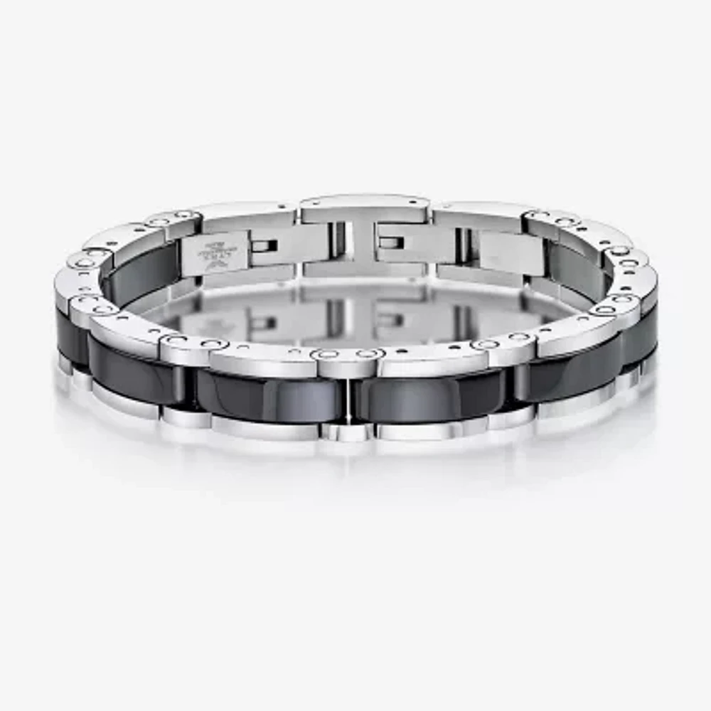 Mens Stainless Steel and Black Ceramic Link Bracelet