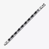 Mens Stainless Steel and Black Ceramic Link Bracelet