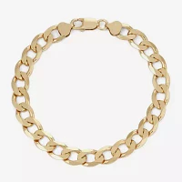 Mens 18K Yellow Gold Over Silver 9", 9.7mm Curb Chain Bracelet