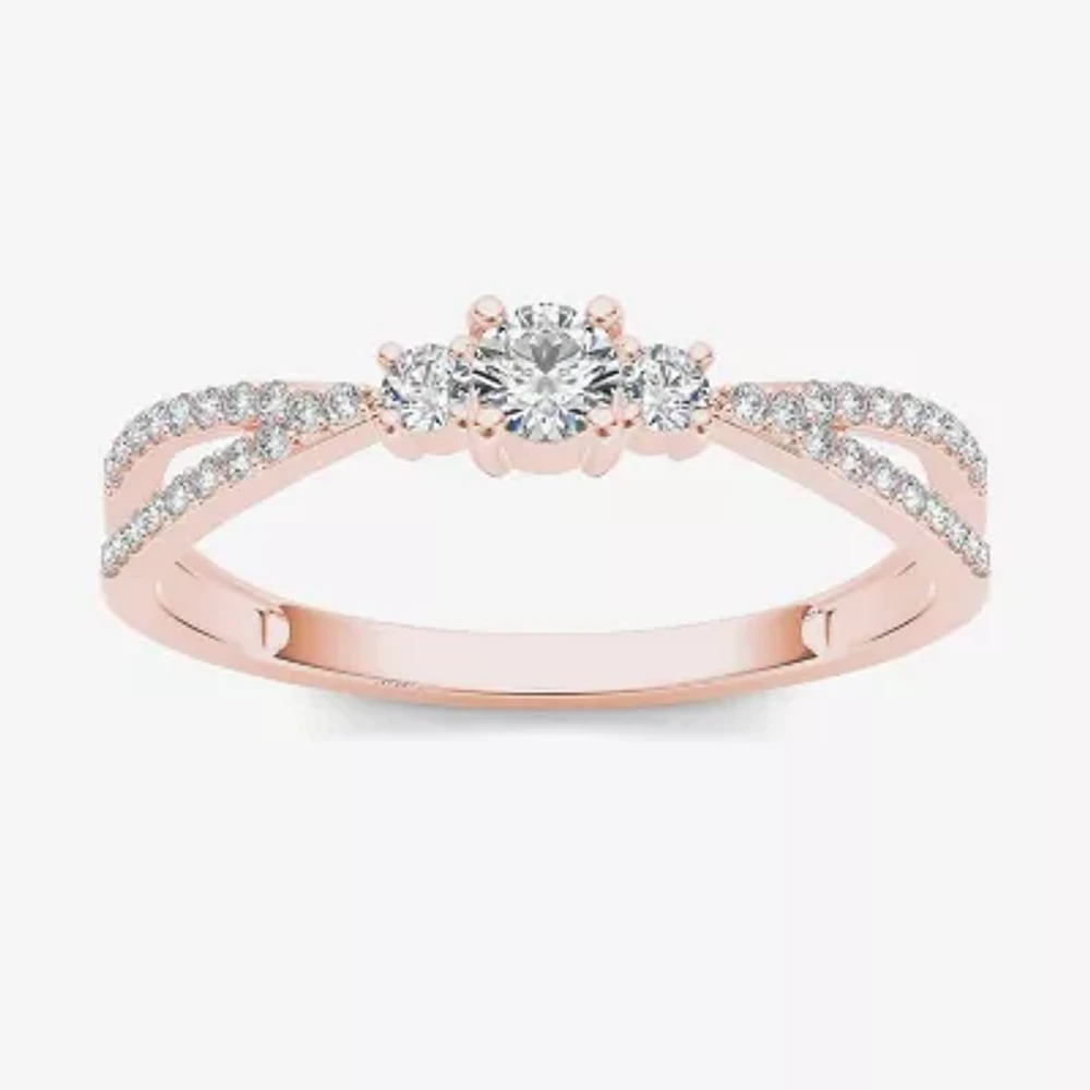 1/4 CT.T.W. Natural Diamond 10K Rose Gold 3-Stone Engagement Ring