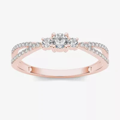 1/4 CT.T.W. Natural Diamond 10K Rose Gold 3-Stone Engagement Ring