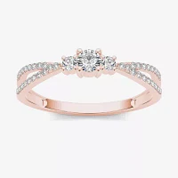 1/4 CT.T.W. Natural Diamond 10K Rose Gold 3-Stone Engagement Ring