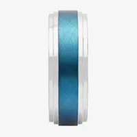 Mens 8MM Tungsten with Blue IP Wedding Band