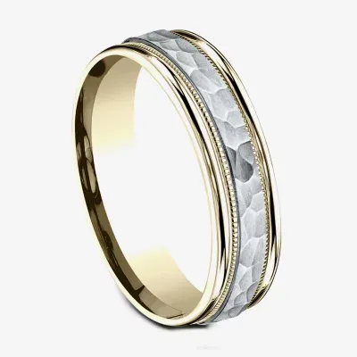 Hammered 6MM 10K Two Tone Gold Wedding Band