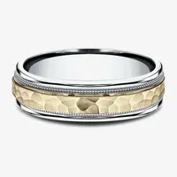 Hammered 6MM 10K Two Tone Gold Wedding Band