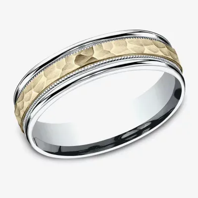 Hammered 6MM 10K Two Tone Gold Wedding Band