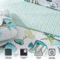 Linery Fish Coral Reversible Quilt Set
