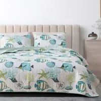 Linery Fish Coral Reversible Quilt Set