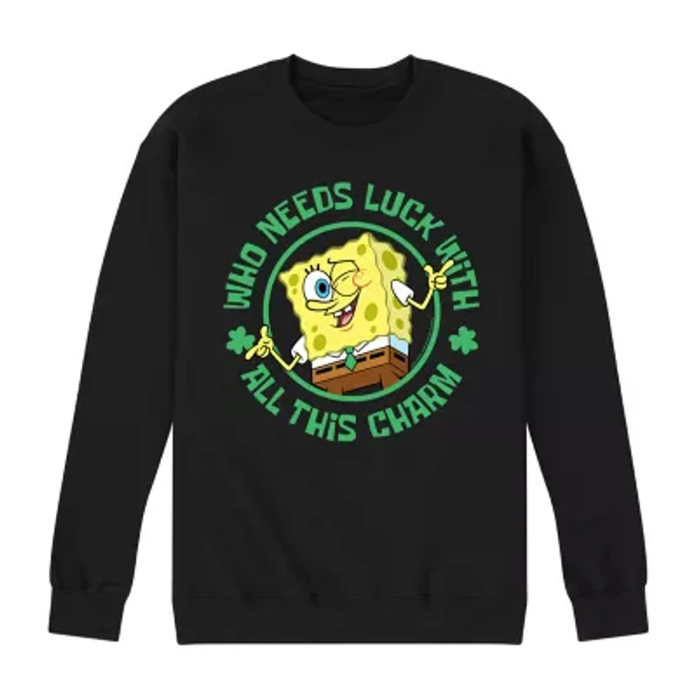 Mens Long Sleeve St. Patrick's Day Spongebob Graphic T-Shirt