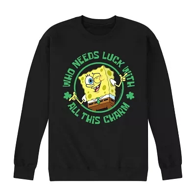 Mens Long Sleeve St. Patrick's Day Spongebob Graphic T-Shirt