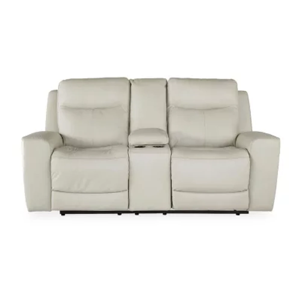 Signature Design By Ashley® Mindanao Dual Power Leather Reclining Loveseat with Console