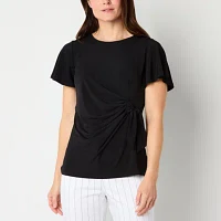 Liz Claiborne Womens Round Neck Short Sleeve Blouse