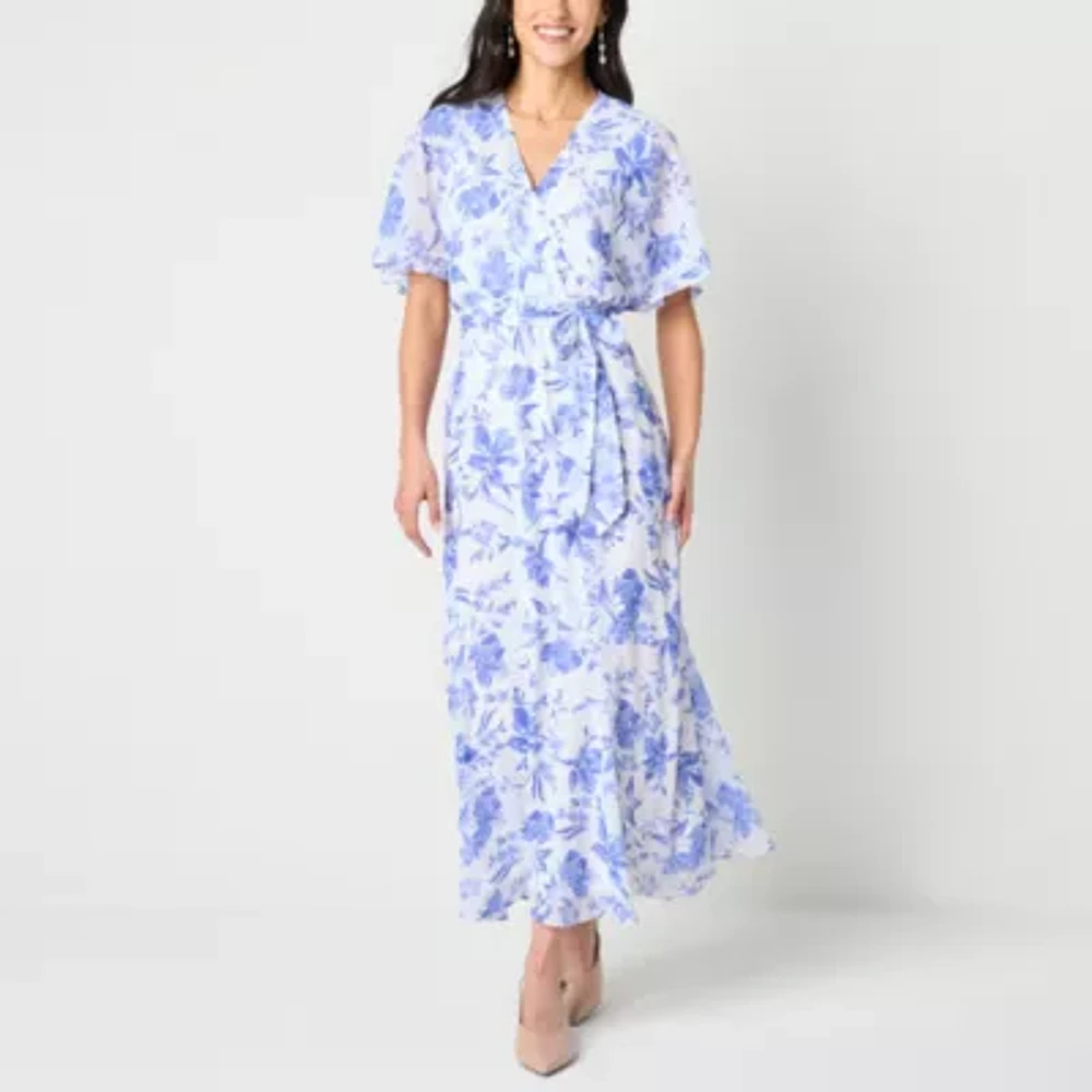 Studio 1 Womens Short Sleeve Floral Maxi Dress