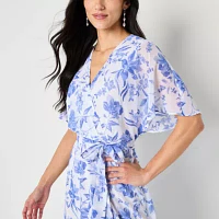 Studio 1 Womens Short Sleeve Floral Maxi Dress