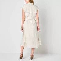 Melonie T Womens Sleeveless Striped Midi Shirt Dress