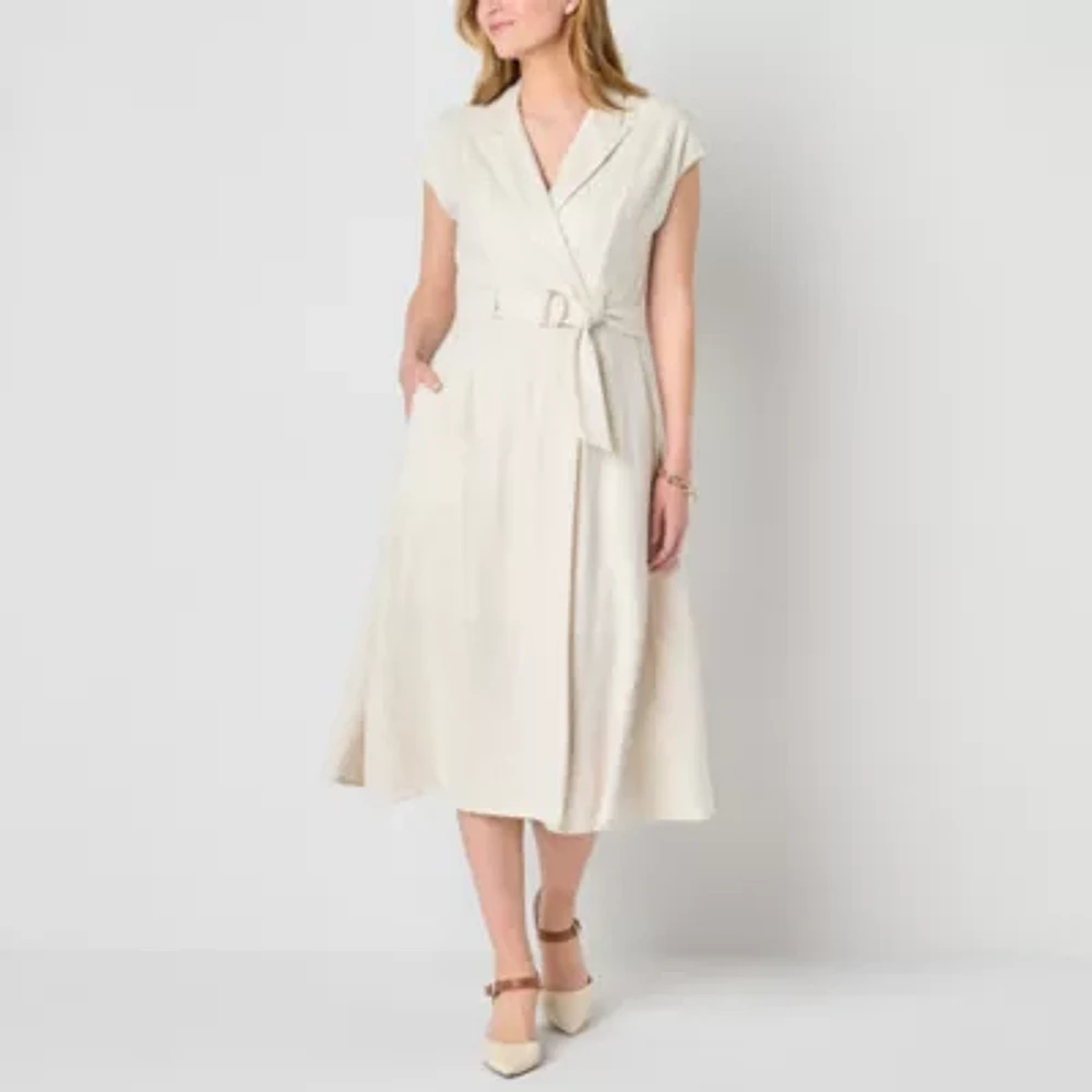 Melonie T Womens Sleeveless Striped Midi Shirt Dress
