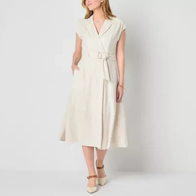 Melonie T Womens Sleeveless Striped Midi Shirt Dress