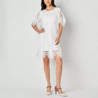 52seven Womens Short Sleeve Lace Shift Dress