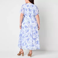 Studio 1 Womens Short Sleeve Floral Midi Maxi Dress Plus