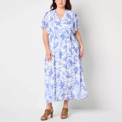 Studio 1 Womens Short Sleeve Floral Midi Maxi Dress Plus