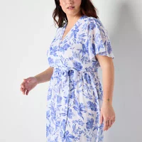 Studio 1 Womens Short Sleeve Floral Midi Maxi Dress Plus