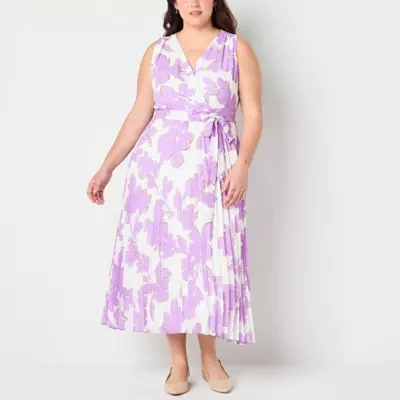 Studio 1 Womens Sleeveless Floral Midi Maxi Dress Plus