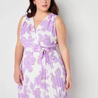 Studio 1 Womens Sleeveless Floral Midi Maxi Dress Plus