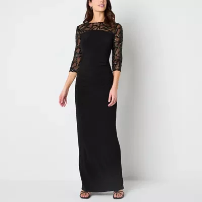 Brianna Milay Womens 3/4 Sleeve Sequin Evening Gown