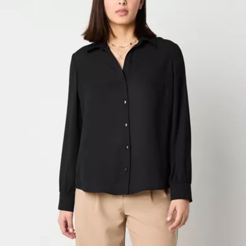 by&by Juniors Womens Long Sleeve Regular Fit Button-Down Shirt