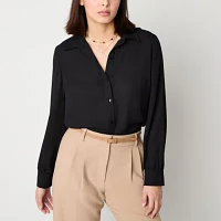 by&by Juniors Womens Long Sleeve Regular Fit Button-Down Shirt