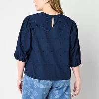 Liz Claiborne Plus Womens Crew Neck 3/4 Sleeve Blouse