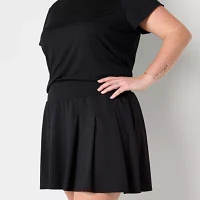 Xersion Womens Plus Assymetrical Pleated Quick Dry Knit Skort