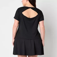 Xersion Everyday Womens Crew Neck Twist Back Short Sleeve T-Shirt Plus