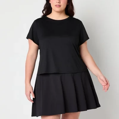 Xersion Everyday Womens Crew Neck Twist Back Short Sleeve T-Shirt Plus
