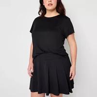 Xersion Everyday Womens Crew Neck Twist Back Short Sleeve T-Shirt Plus