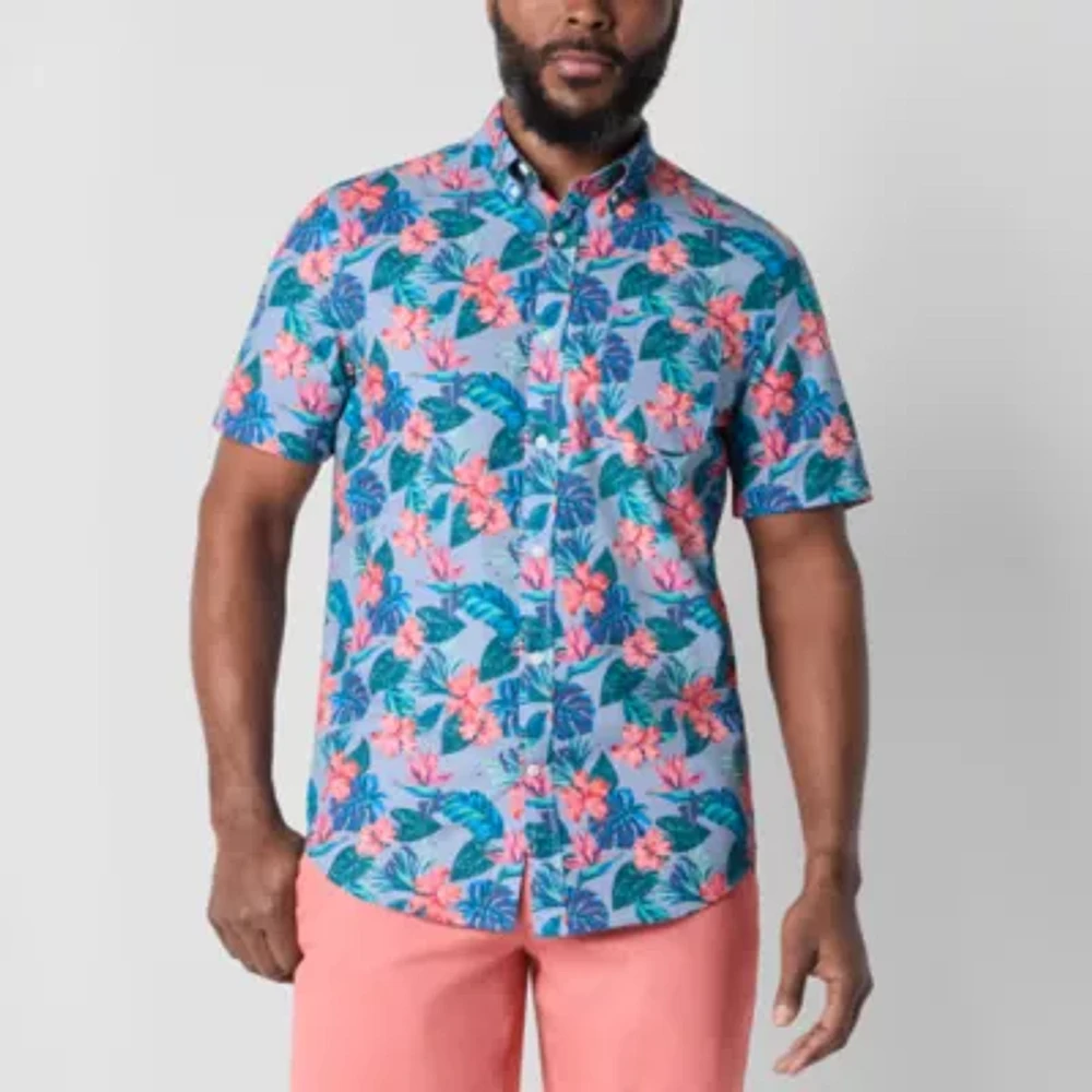 St. John's Bay Breathable Performance Mens Classic Fit Short Sleeve Button-Down Shirt