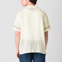 Arizona Mens Short Sleeve Button Front Sweater