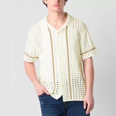 Arizona Mens Short Sleeve Button Front Sweater