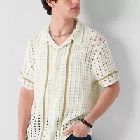 Arizona Mens Short Sleeve Button Front Sweater