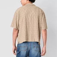 Arizona Mens Short Sleeve Cropped Textured Button-Down Shirt
