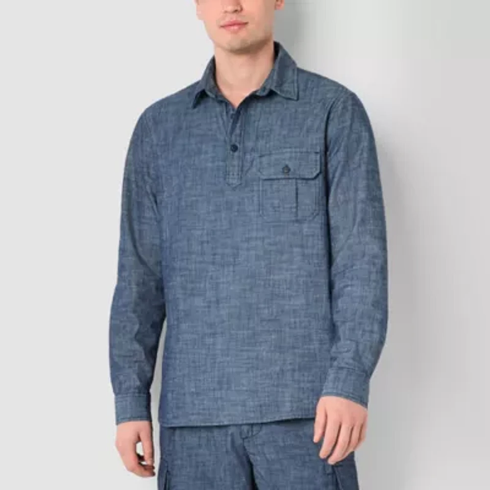 mutual weave Mens Regular Fit Long Sleeve Popover Shirt