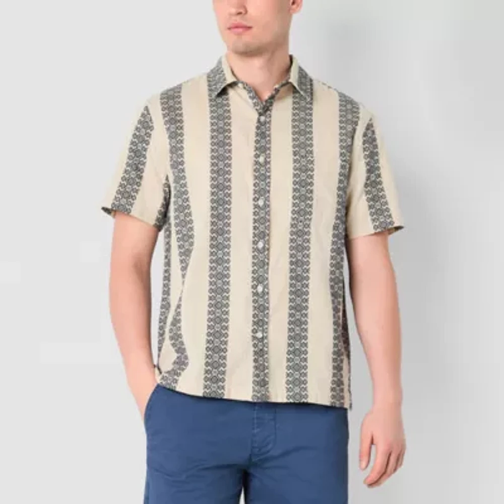 mutual weave Mens Short Sleeve Camp Shirt