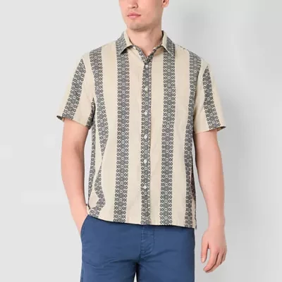 mutual weave Mens Short Sleeve Camp Shirt