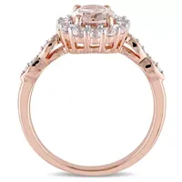 Womens Diamond Accent Pink Morganite 14K Rose Gold Rectangular Cocktail Ring